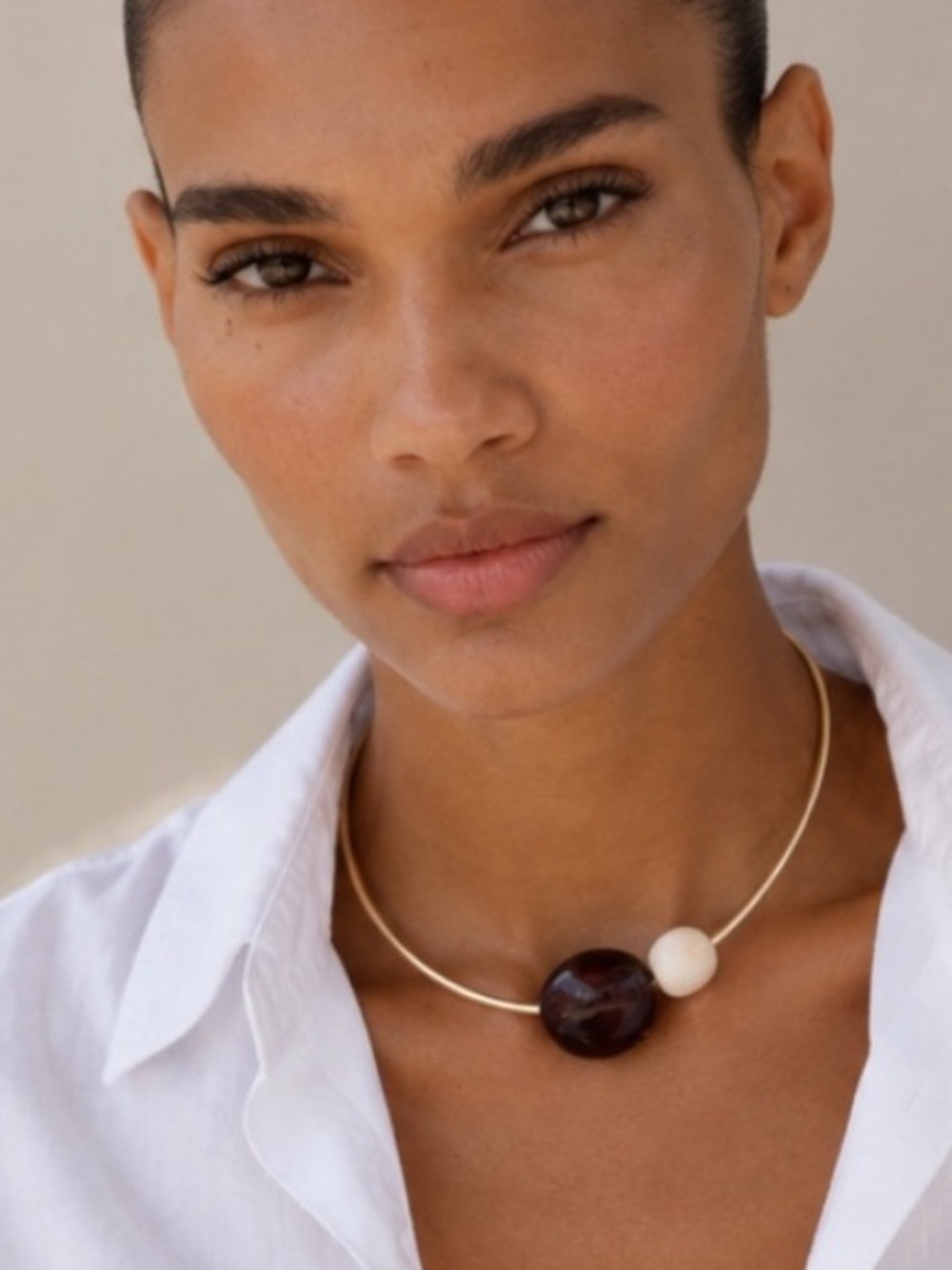 New! Gold Neutral Gemstone Collar Cuff Necklace NWOT